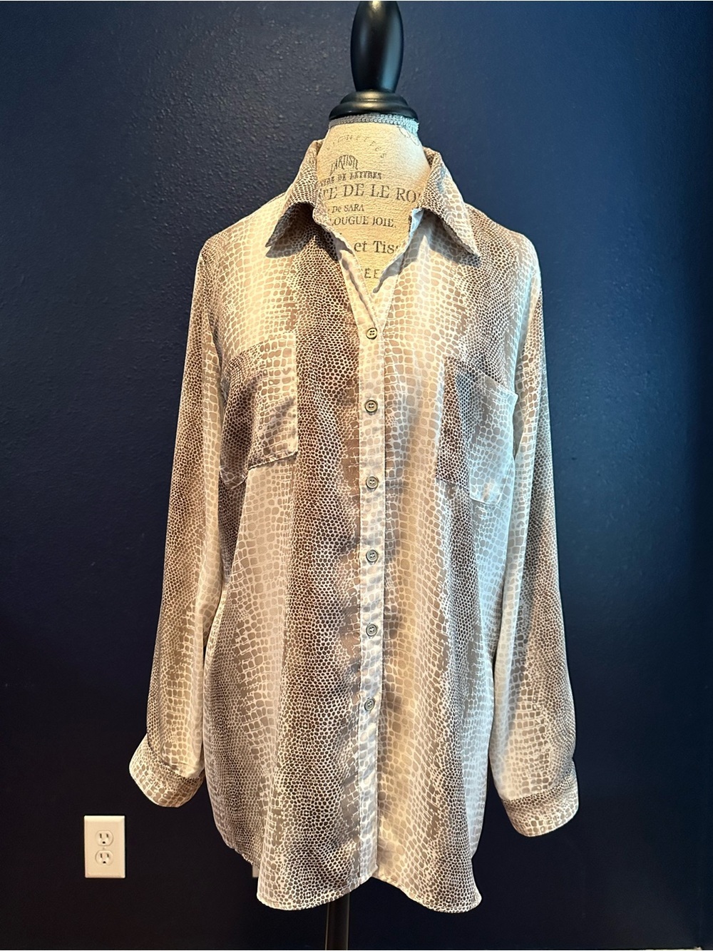 Notations Neutral Snake-Print Button-Front Blouse